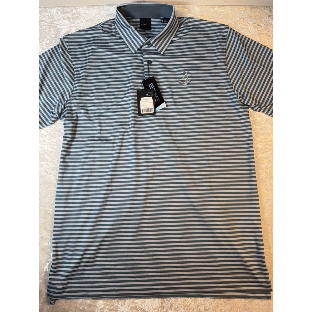 Dunning Polo Shirt Men Large Pinehurst 1895 Golf Blue Stripe COOLMAX NWT